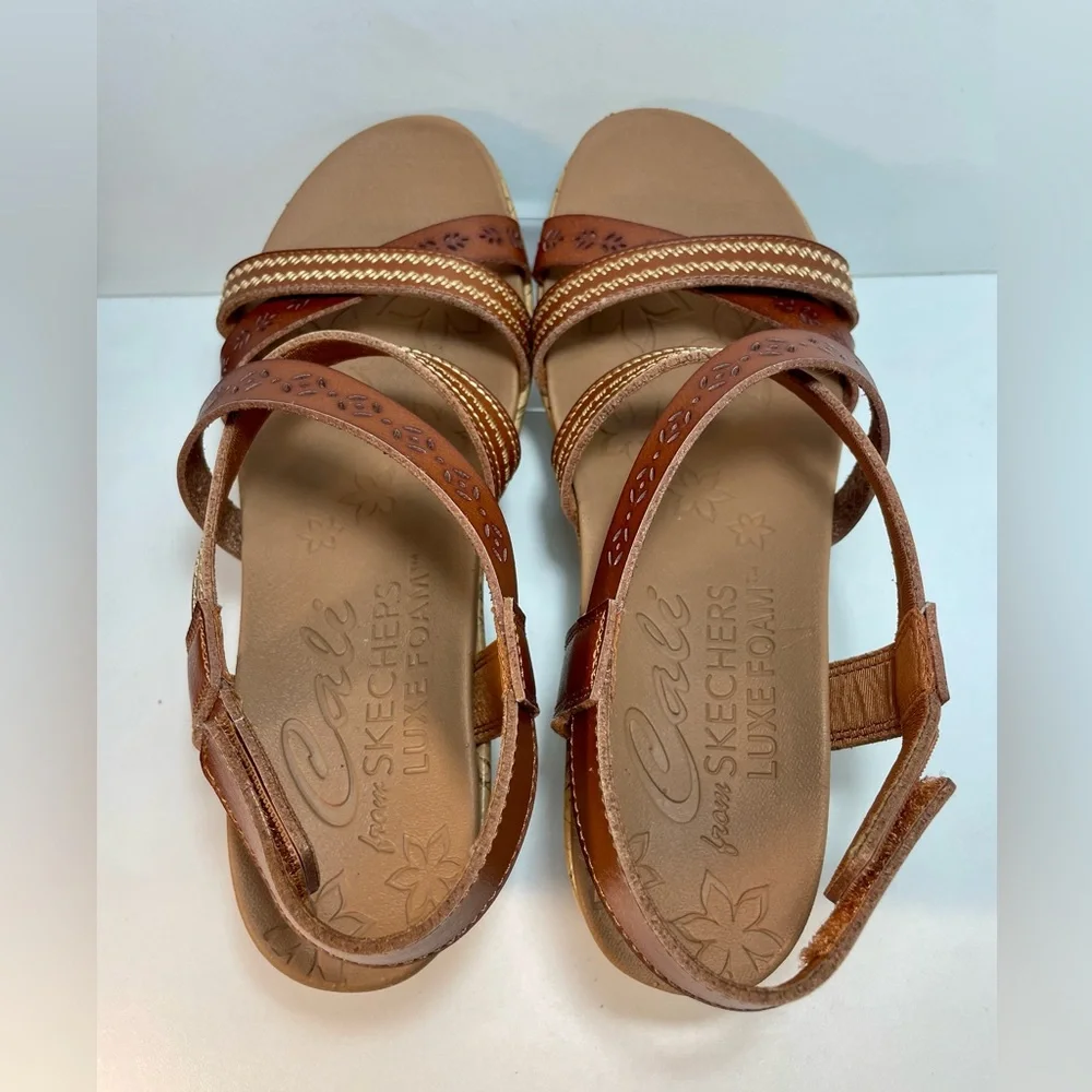Skechers Cali Beverlee Delicate Glow Brown Wedge Sandals Womens Size 10 New